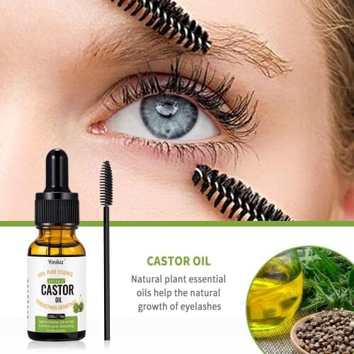 100% Pure Organic Castor Oil Eyelash Serum 10Ml Cold-Pressed Natural Eyelash Hexane-Freel with Mascara Brushes Dropshipping