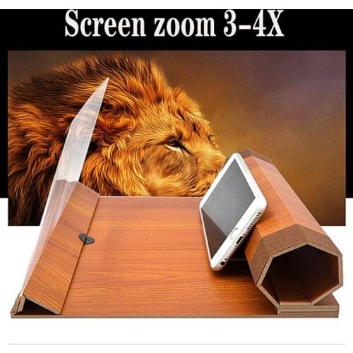 12 inch Desktop Folding Wood Bracket Mobile Phone Screen Magnifier 3D HD Video Amplifier Smartphone Holder Stand With 3D Glasses