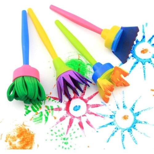 4pc/set DIY Flower Paint Brush Rotate Spin Sponge Kids Children Graffiti Art Drawing Painting Toy for Stationery School Supplies