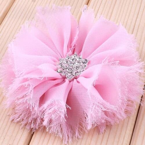 20pcs/lot 3" 16Colors Chic Artificial Fabric Frayed Bristles Flowers With Bling Snow Rhinestone Button For Baby Girls Headbands