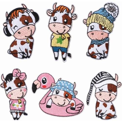 6 types Cartoon cute cow Series For Clothes DIY Ironing on Embroidered Patches For Hat Jeans Sticker Sew-on Patch Applique Badge