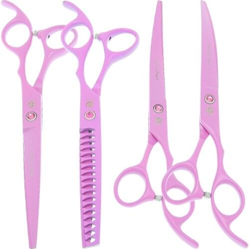 7" Purple Dragon Pet Scissors for Dog Grooming Straight Curved Shear Animal 40% Cut Off Thinning Trimmers Dog Accessories B0036B