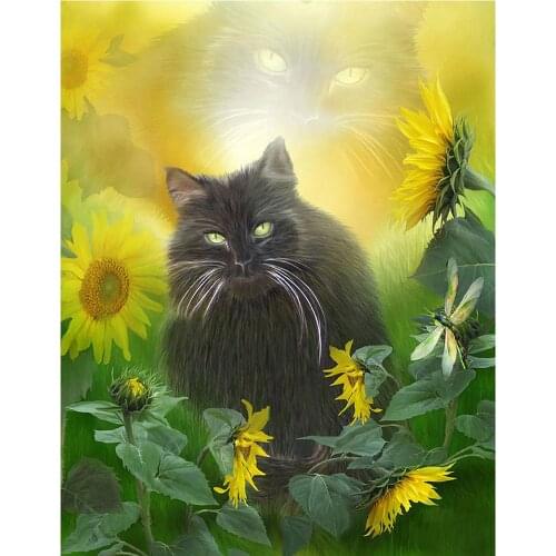 Diamond Mosaic 5D DIY Diamond Painting Full Square Round 3D Embroidery Sunflower Cat Pictures of Rhinestones Wall Decor DF649