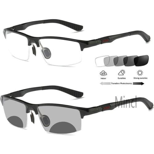 Aluminum Magnesium Transition Photochromic Bifocal Reading Glasses for Mens and Womens, Square Sports Sunglasses Readers