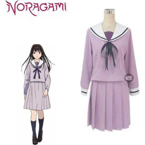 Anime Noragami Iki Hiyori Purple Sailor Dress Top + Shirt Cosplay Costume Custom Made Any Size