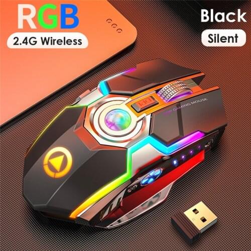 Wireless Mouse Rechargeable 2.4G Silent Gaming 1600 DPI 7 Buttons LED Backlight USB Optical Computer Mause For PC/Laptop