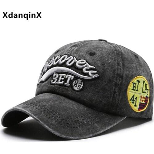 XdanqinX Washed Cotton Baseball Cap For Men Women Snapback Cap Adjustable Size Male Bone Cap Letter Embroidery Couple Sports Cap