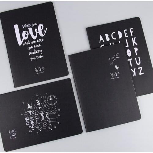 Black Card Paper Soft Cover Sewing Journal Notebook For English Word Spelling,Compostion