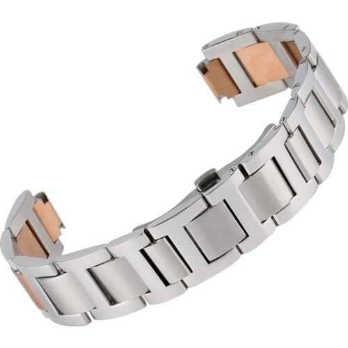 Silver Rose Gold Watch Strap 9MM 11MM 12MM Stainless Steel Wristwatch Bracelet Push-Button Hidden Clasp cinturino orologio
