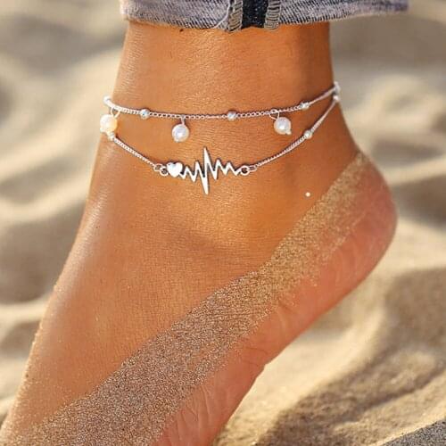 Bohemia Multilayered Lock Snake Chain Anklet For Women Trend Pearl Pendant Anklets Foot Bracelet Beach Jewelry