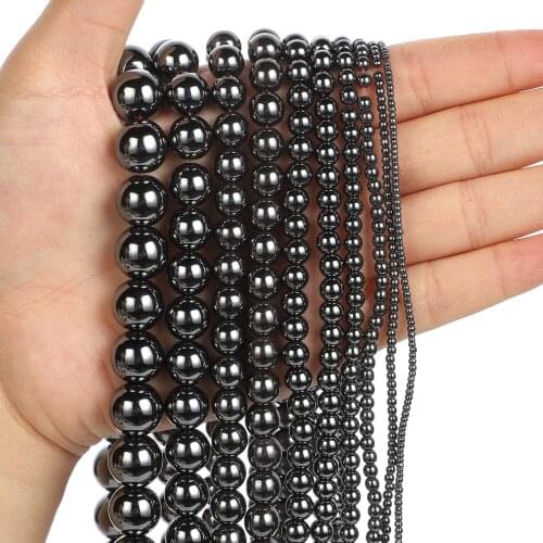 Natural Stone Beads Smooth Black Hematite Round Loose Beads For Jewelry Making DIY Bracelet Accessories 1-12mm