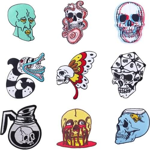 Punk Skull Iron on Patches For Clothing Embroidery Patch Fashion Embroidered Patch Sewing Accessories Applique Patches Clothing