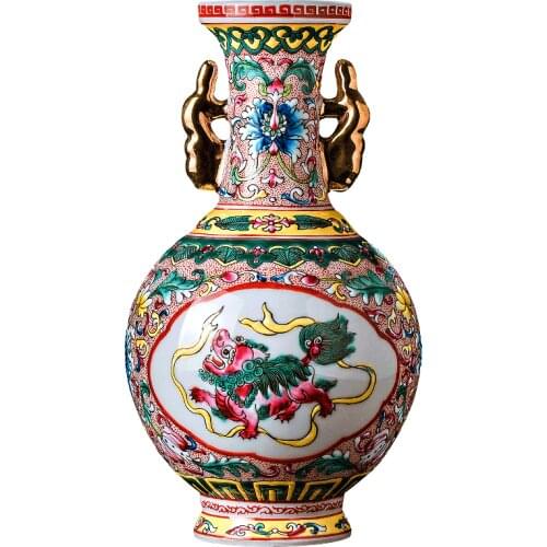 Jingdezhen porcelain antique enamel vase flower arrangement Chinese style classical living room decoration home retro decoration
