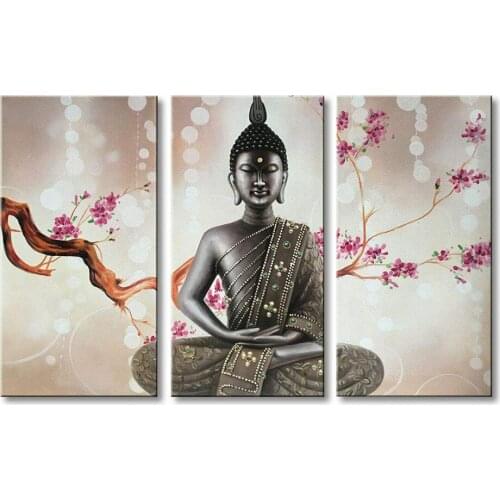 Canvas Art Buddha Oil Paintings on Canvas 3 paenl Wall Decor Picture Artwork Hanging for Living Room Drop shipping