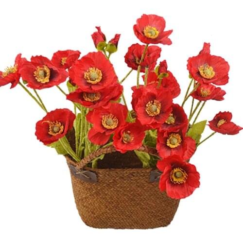 10Pcs Simulation Flocking Poppy Artificial Flowers for Wedding Flower Arrangement Home Garden Decoration Fake Plants