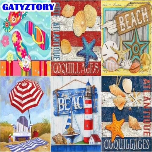 GATYZTORY Pictures By Number Starfish Lighthouse Kits Home Decor Painting By Number Summer Drawing On Canvas HandPainted Art Gi