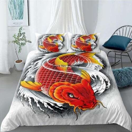 3D Koi Carps Bedding Set Queen Red Golden Lucky Fish 2/3PCS Duvet Cover Set Colorful Quilt Cover 3pcs Auspicious Bedclothes