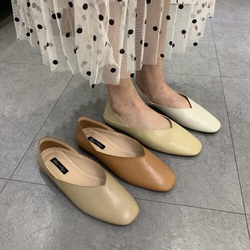 Korean version of the lazy step on the heel square toe retro womens shoes are thin flat shoes two wear half-support shoes
