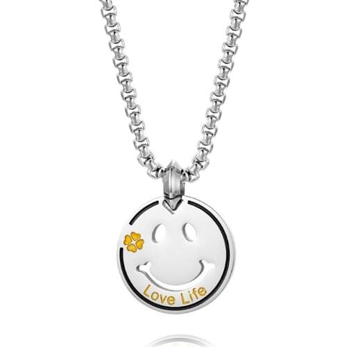 Stainless Steel Cute Face Round Clever Pendant Necklace Funny Eyes Flower Round Necklaces Jewelry Gift For Him