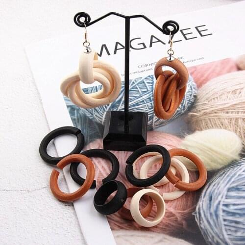 Round Retro Wooden Open Ring Eardrop Diy Earring Handcrafted Pendant Necklace Charms Handmade Material Jewelry 6pcs