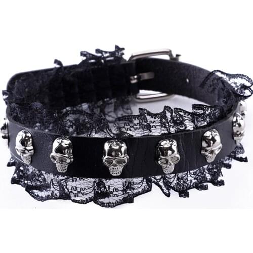 Cool Rock Sexy Harajuku Gothic Skull Collar Chokers Steampunk Leather Lace Necklace