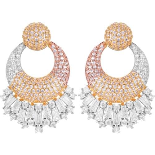 LARRAURI New Trendy Cubic Zirconia Drop Pendant Drop Dangle Earrings Irregular Geometric Dubai Nigerian Women Wedding Earrings