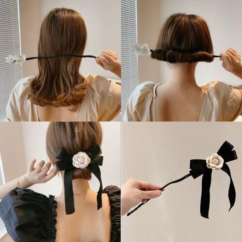 Bow Meatball Hair Ribbon for Girls Fixed hair Scrunchies Hairclip Fluffy Flower Lazy Meatball Hair Styling Artifact Hair Accesso