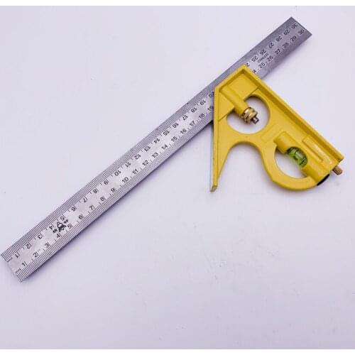 30cm Combination Square Angle Ruler, Stainless Iron Ruler and Aluminum Alloy Bolt, Multi-function Measuring Tool for Woodworking