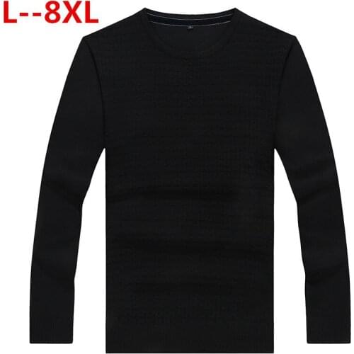 Plus size 8XL 6XL 5XL mens pullover sweaters Autumn new solid cotton O neck sweater jumpers Winter male knitwear man Black