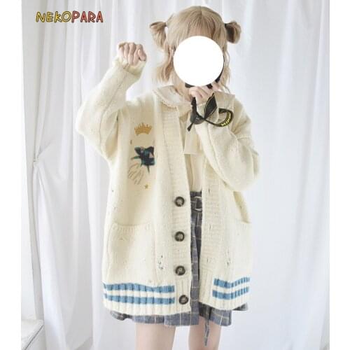 Super Cute Universe Embroidery JK Uniform Style Womens Sweater Long Sleeve Winter Autumn Knitted Cardigan Japanese