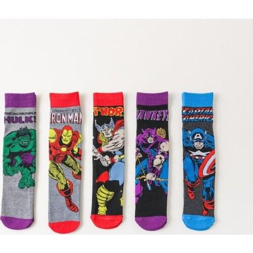 Disney anime socks Avengers Marvel cartoon figure Iron Man Captain America Hulk Thor casual high socks xxx boys and girls socks