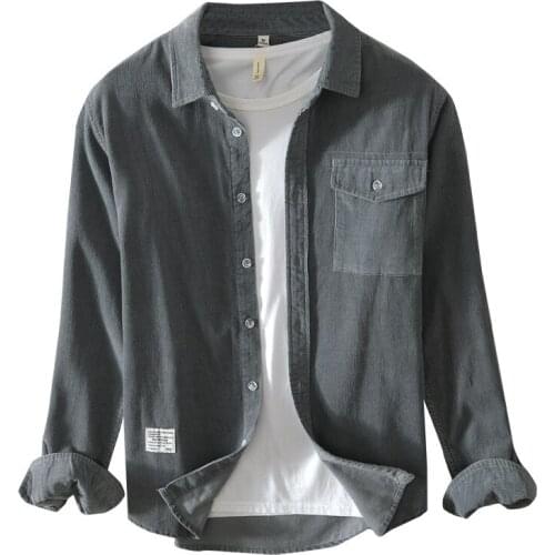 2020 new mens cotton shirt Retro trend Handsome Slim-fit business casual long-sleeved shirt Spring and autumn thick loose top