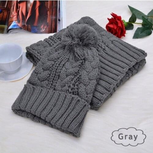 New Female Winter Scarf and Hat 2 Piece Set Plush Ball Beanie Autumn Lady Warm Knitted Cap Vintage Women Bonnet Femme