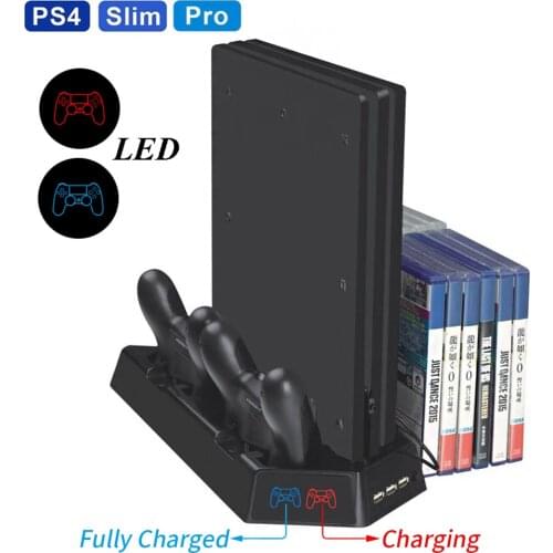 PS4 3 In 1 Vertical Stand with Dual Controller Charging Station Dock 3 HUB Port Cooling fan for Sony PlayStation 4 PS4 Slim Pro