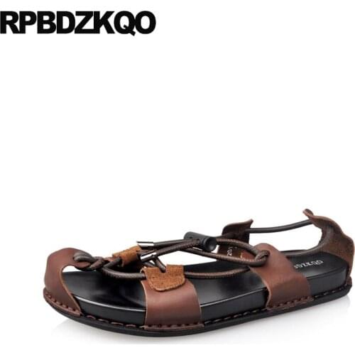 Designer shoes flat leather strap closed toe high quality luxury genuine brown men gladiator sandals summer roman breathable