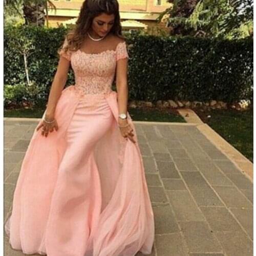 Detachable Muslim Evening Dresses Mermaid Cap Sleeves Chiffon Lace Islamic Dubai Kaftan Saudi Arabic Long Evening Gown