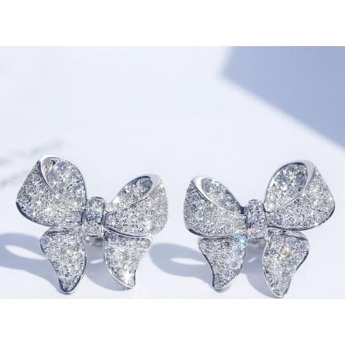 Delicated Bowknot Stud Earrings Women Silver Color Brilliant CZ Zircon Cute Girls Female Earrings Trendy Jewelry
