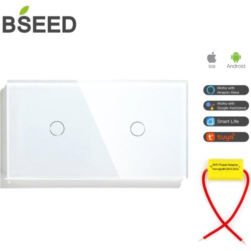 Bseed 2 Gang Smart Wifi Single Live Touch Switch 3 Colors Crystal Class Panel Switch No Neutral Line Work With Tuya Smart Life