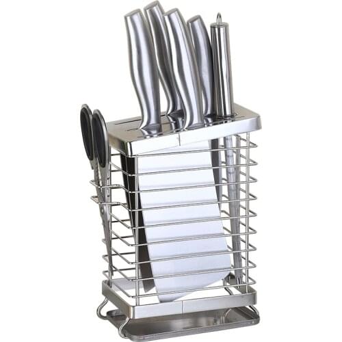 Ventilated Hollow Out Mesh Knife Holder 304 Stainless Steel Metal Knife Rack Multipurpose Cutlery Storage Organizer Knife Block