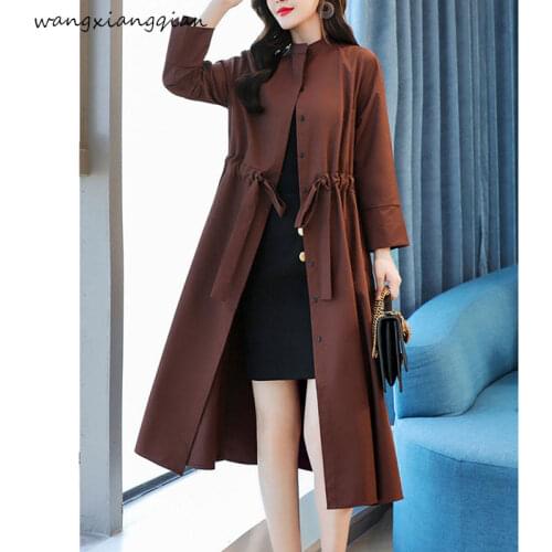 Windbreaker female long section Korean version of the spring and autumn 2019 new over the knee loose single layer coat A464