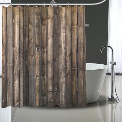 Custom High Quality Wood Shower Curtains Bath Products Bathroom Decor Waterproof Polyester With 12 Pcs Hooks