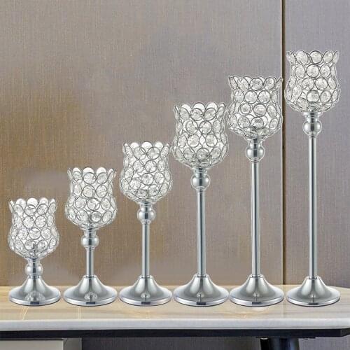 Iron Candle Holder Candlestick Romantic Crystal Candle Cup Home Decor 18cm