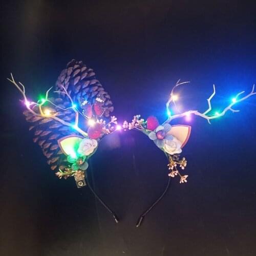 New Reindeer Antlers Headband Deer Ear Flower Party Hairband Gift Led Party wedding birthday Christmas Halloween