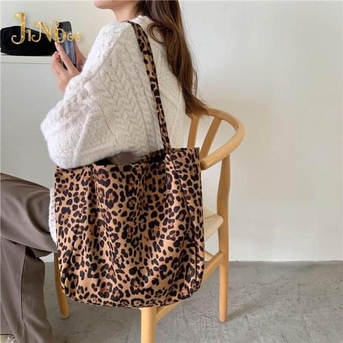 Vinatege Designer Female Canvas Leopard Shoulder Bag Women 2021 Fashion Handle Bag Large Capacity Shoulder Bag Female Lady Purse
