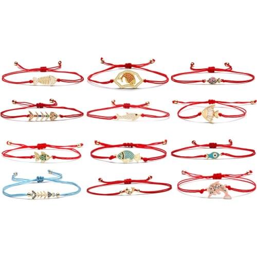 Multicolor Cubic Zirconia Copper Goldfish Lucky Charm Bracelet For Women Personal Cute Fish Red String Luck Protect Jewelry Gift