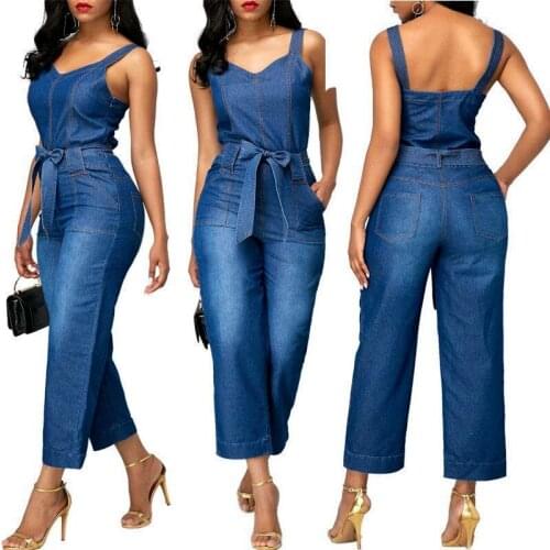 Spaghetti Belt Jumpsuit Elastic Work Clothes Ladies Office Elegant Work Wear Jeans Jumpsuit New Sexy Sling Bow Jumpsuit 2021 New