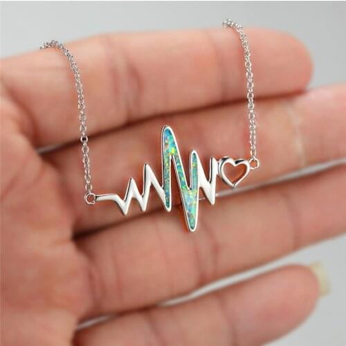 Cute Opal Love Heart Wedding Necklace Female Blue White Stone Pendant Necklace Rose Gold Silver Color Chain Necklaces For Women