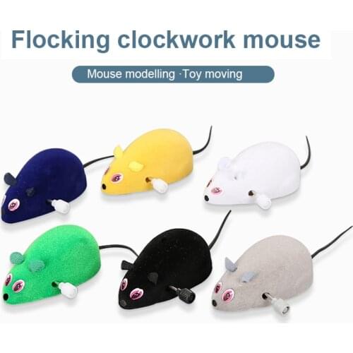 1pc Clockwork Wind Funny Running Automatically Flocking Mouse Rat Move Tail Cat Kitten Prank Toy Cat Self-excited Toy Pet Supply