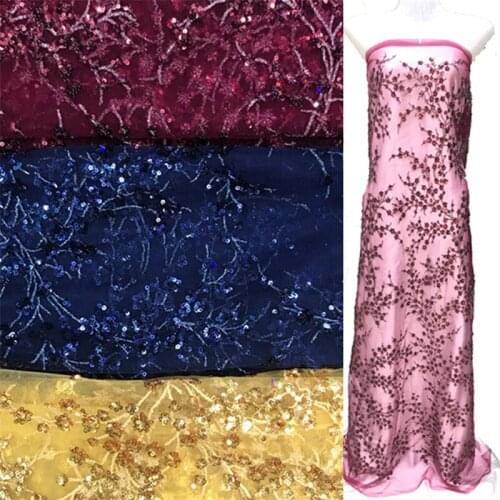 1Yard Sequin Africa Lace Fabric Wine Red Dark Blue Yellow Tulle Mesh Lace Cloth Fabric For Dress Clothing Camisole Pajamas Craft