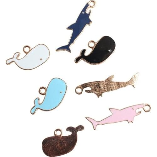 10pcs whale dolphin shark Enamel Aquatic creatures charms For diy necklace ladies alloy pendant Earrings findings XL271